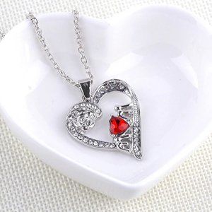 Chain with MOM Heart Pendant and Red Heart Crystal.